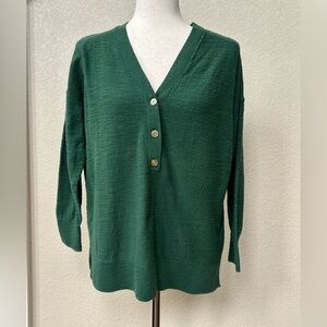 LOFT Green V-Neck Button-Up Sweater M